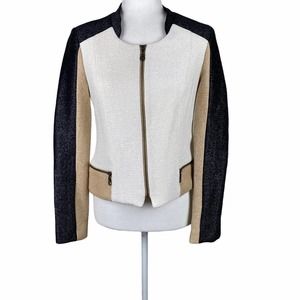 Drew Colorblocked Tan, White and Black Blazer
